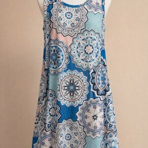 Blue and White Mandala Print Dress